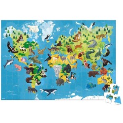 200 Parça Puzzle Dünya ve 50 Adet Hayvan Figürü - Janod