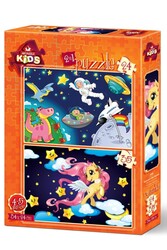 Art Kids Astronot ve Mini Pegasus 24+35 Parça Puzzle - Thumbnail