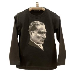 Atatürk Baskılı Uzun Kollu T-shirt Siyah
