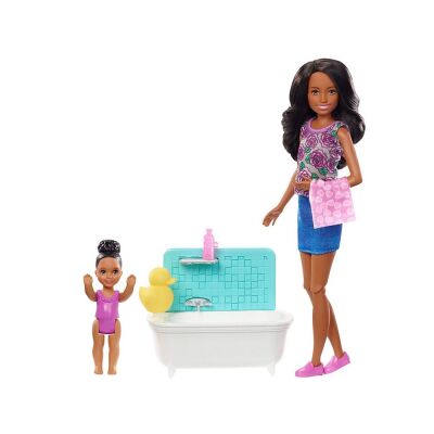 Barbie Skipper Bebek Bakıcılığı Banyo Oyun Seti Mor - 1