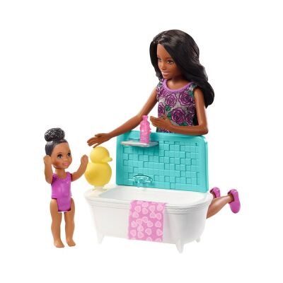 Barbie Skipper Bebek Bakıcılığı Banyo Oyun Seti Mor - 2