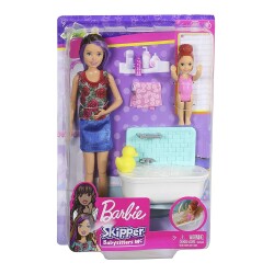 Barbie Skipper Bebek Bakıcılığı Banyo Oyun Seti Pembe - 1