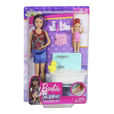 Barbie Skipper Bebek Bakıcılığı Banyo Oyun Seti Pembe - 1