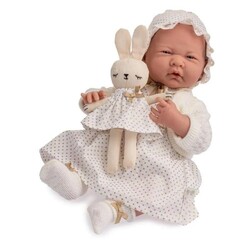 Berenguer Gerçekçi Yenidoğan Oyuncak Kız Bebek 39 cm Beyaz Hırka ve Tavşanlı - Thumbnail