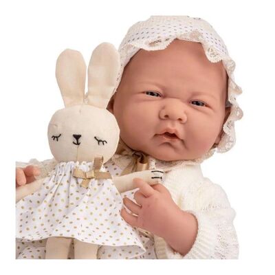Berenguer Gerçekçi Yenidoğan Oyuncak Kız Bebek 39 cm Beyaz Hırka ve Tavşanlı