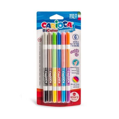 Carioca Bicolor Yıkanabilir Çift Uçlu Keçeli Boya Kalemi 6lı