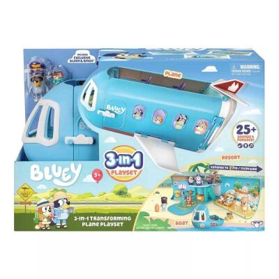 Bluey 3'ü 1 Arada Dönüşen Uçak Oyun Seti 25 Ses Efektli ve Özel Figürlü - 1