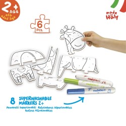 Boyanabilir Bebek Puzzle Hayvanlar +2 Yaş (8 Ad. Bebek Keçeli) 6 Parça - 2