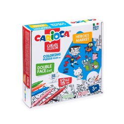 Boyanabilir Puzzle Heroes Market 70X50 cm. 35 Parça Çift Taraflı + 12 Adet Joy Keçeli - Thumbnail