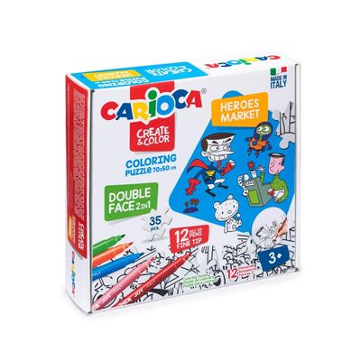Boyanabilir Puzzle Heroes Market 70X50 cm. 35 Parça Çift Taraflı + 12 Adet Joy Keçeli