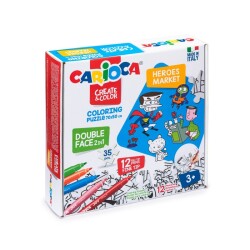 Boyanabilir Puzzle Heroes Market 70X50 cm. 35 Parça Çift Taraflı + 12 Adet Joy Keçeli - 1