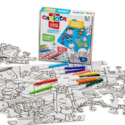 Boyanabilir Puzzle Heroes Market 70X50 cm. 35 Parça Çift Taraflı + 12 Adet Joy Keçeli - 2