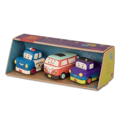 B.Toys 3'lü Mini Çek Bırak Araba Seti Polis Retro Van Jeep - 1
