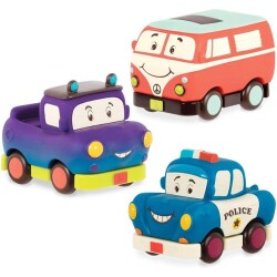 B.Toys 3'lü Mini Çek Bırak Araba Seti Polis Retro Van Jeep - 2