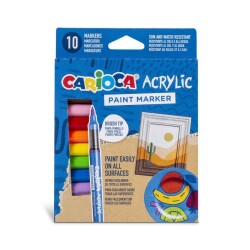 Carioca Akrilik Paint Marker Su Bazlı Fırça Uçlu 10'Lu - Carioca