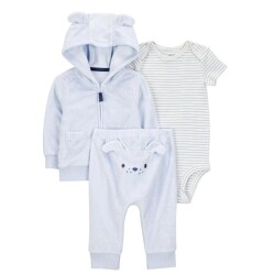 Carters Layette Erkek Bebek 3Lü Hırkalı Set 1S993810 Mavi/Gri Melanj