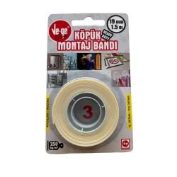 Çift Taraflı Köpük Montaj Bandı 19 mm 1.5 metre - Vege