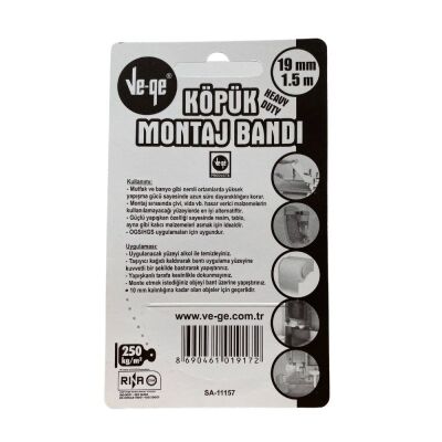 Çift Taraflı Köpük Montaj Bandı 19 mm 1.5 metre - 2