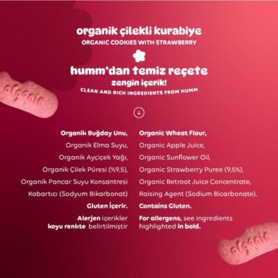 Humm Organik Vegan Çilekli Kurabiye 55 gr - 2