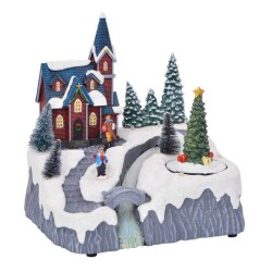 Işıklı Müzikli Köprülü Yılbaşı Evi 20 x 16 x 21 Cm - 2