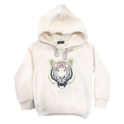 Kaplan Nakışlı Kapüşonlu Sweatshirt - Karamela