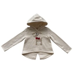 Kapüşonlu Geyik Nakışlı Sweatshirt - Karamela