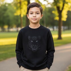 Karamela Çocuk O Yaka Sweatshirt Kaplan Nakışlı - Karamela