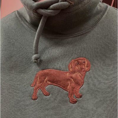 Karamela Dik Yakalı Sweatshirt Köpek Nakışlı - 4