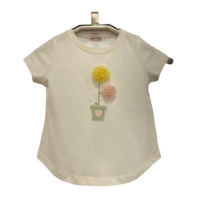 Karamela Kız Çocuk Tül Çiçekli Kısa Kol T-Shirt - 1