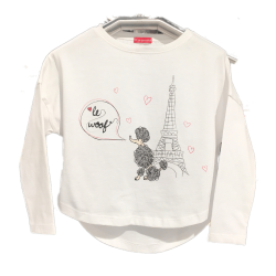 Kız Çocuk Arkası Pileli Uzun Kollu T-shirt Le Woof - Karamela