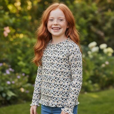 Kız Çocuk Çiçekli Uzun Kollu T-shirt - 1