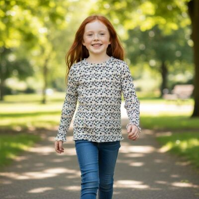Kız Çocuk Çiçekli Uzun Kollu T-shirt - 2