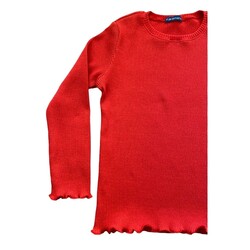 Kız Çocuk Fitilli Kumaş Uzun Kollu T-shirt - Thumbnail