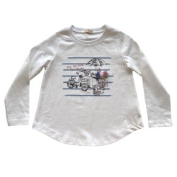 Kız Çocuk Uzun Kollu T-shirt Çiçek Arabası Desenli - Karamela