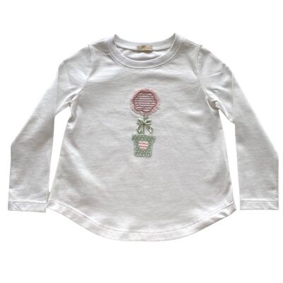 Kız Çocuk Uzun Kollu T-shirt Saksıda Çiçek Desenli - 1
