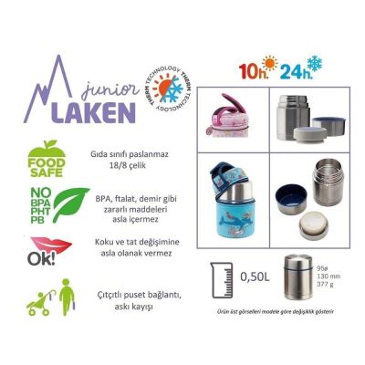 Laken Çelik 18/8 Txema Sanz Yemek Termosu+Neopren Kılıflı 0.50L - Jumping - 3