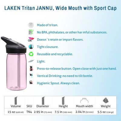 Laken Tritan Şişe 0,45L.Pembe LKTN4P - 3