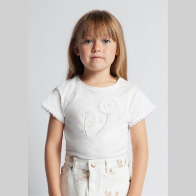 Mayoral Kız Çocuk Çiçek Nakışlı T-shirt SS2403083 - 2