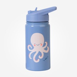 Saro 350ml Çelik Pipetli Suluk Mavi Octopus - Saro