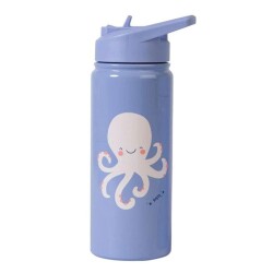Saro 500ml Çelik Pipetli Suluk Mavi Octopus - Saro