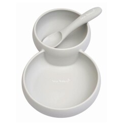 Saro Silikon İkiz Tabak Kase ve Kaşık Seti Gri - Saro