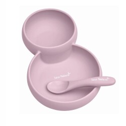 Saro Silikon İkiz Tabak Kase ve Kaşık Seti Pembe Pembe