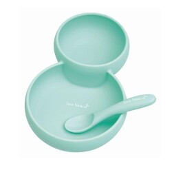 Saro Silikon İkiz Tabak Kase ve Kaşık Seti Yeşil - Saro