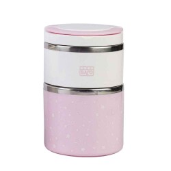Saro Yalıtımlı Paslanmaz Çelik İki Katlı Yemek Mama Termosu 820 ml Pembe - Saro