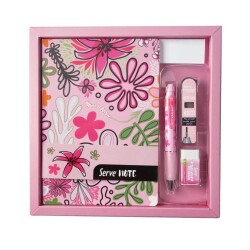 Serve Defter Seti Desenli Şeker Pembe Kutulu - Serve