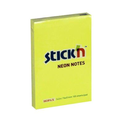 Stickn Neon Yapişkan Not Kağıdı Dikdörtgen 51x76 mm 100lü Sarı - 1