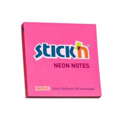 Stickn Neon Yapişkan Not Kağıdı Kare 76x76 mm 100lü Fuşya - Stickn