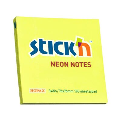 Stickn Neon Yapişkan Not Kağıdı Kare 76x76 mm 100lü Sarı - 1