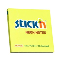 Stickn Neon Yapişkan Not Kağıdı Kare 76x76 mm 100lü Sarı - Stickn
