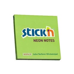 Stickn Neon Yapişkan Not Kağıdı Kare 76x76 mm 100lü Yeşil - Stickn